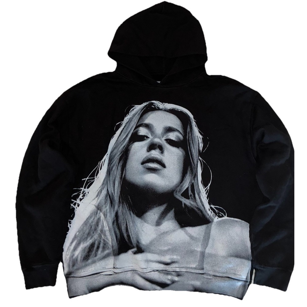 Black Zip-Up Hoodie Sweatshirt with Monochrome Photo Print
